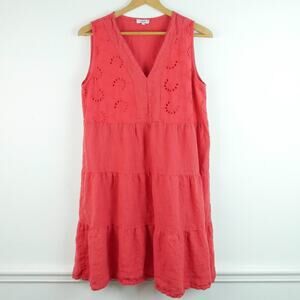 Rosemarine Medium Linen Dress Made in Italy Eyelet Tiered Sundress Boho Beachy
